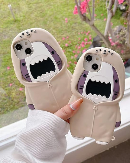 Case Compatible with iPhone 17 Pro Max,Cute 3D Kawaii Funny Sweater Shark Cartoon Cover with Keychain Soft Silicone Gel Drop Protector Women Girls