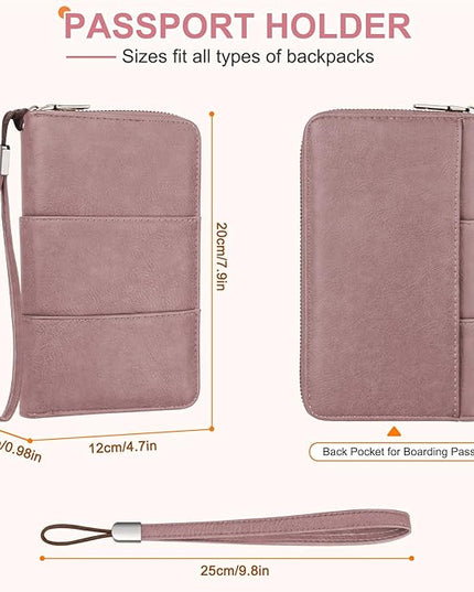Family Passport Holder Wallet with Zipper, RFID Blocking Travel Document Organizer, PU Leather Passport Wallet for Women Men, Passport Cover Travel Wallet for Boarding Pass, ID, Money, Tickets