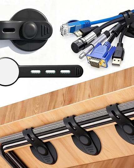 Cable Management Under Desk, 2026 New Upgraded Cord Organizer, Silicone Cable Ties Straps, Adjustable Wire Organizers for Cords, Self Adhesive Sticky-Back Cable Clips Hider Under Table, 12Pcs - Black