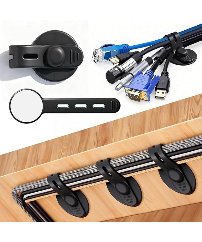 Cable Management Under Desk, 2026 New Upgraded Cord Organizer, Silicone Cable Ties Straps, Adjustable Wire Organizers for Cords, Self Adhesive Sticky-Back Cable Clips Hider Under Table, 12Pcs - Black