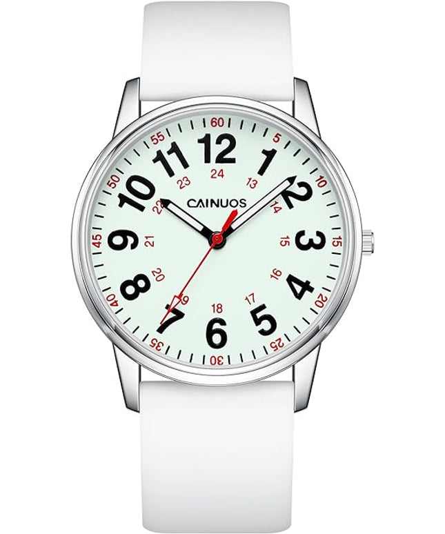 Nurse Watch for Medical Professionals, Students Women Men - Military Time Luminouse Easy Read Dial, 24 Hour with Second Hand, Colorful Silicone Band