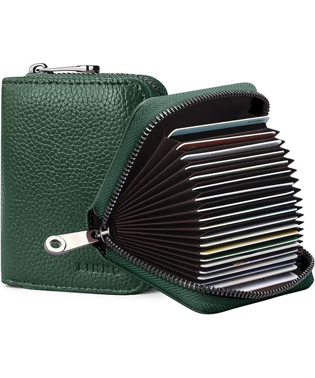 Linno RFID 20 Slots Credit Card Holder Genuine Leather Small Wallet for Women or Men with Zipper