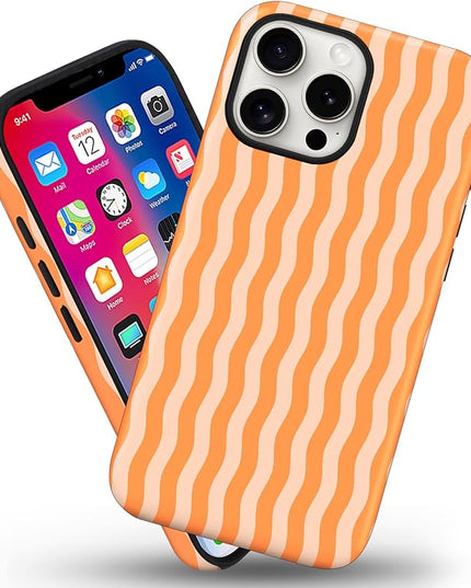 Magnetic for iPhone 13 Pro Max Case Cute Wavy Stripes Phone Case, Shockproof Slim TPU and Hard PC Protective Phone Cover Compatible with MagSafe Designed for Women Girls, Orange