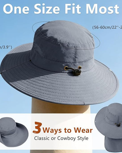 ZOORON Sun Hats for Men Women Fishing Hat with Neck Flap,UPF 50+ Sun Hat Waterproof Wide Brim Bucket Hats for Safari Hiking
