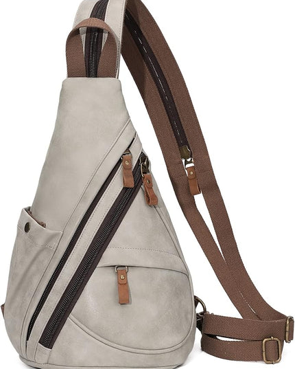 KL928 PU Leather Sling Bag - Small Crossbody Backpack Shoulder Casual Daypack Rucksack for Men Women