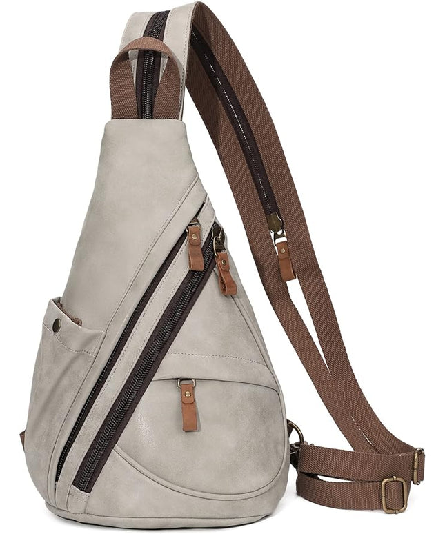 KL928 PU Leather Sling Bag - Small Crossbody Backpack Shoulder Casual Daypack Rucksack for Men Women