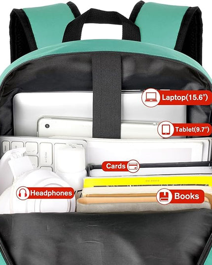 YAMTION 17 Inch School Backpack for Teens,Green Bookbag Classic Backpack with USB Port for High School College Students