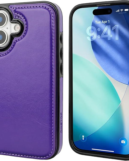 ONETOP Compatible with iPhone 17 Wallet Case with Card Holder, PU Leather Kickstand Card Slots Case, Double Magnetic Clasp and Durable Shockproof Cover 6.3 Inch (Purple)
