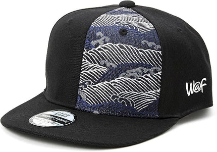 W@nderFabric Traditional Japanese Kimono Baseball Cap, Embroidered Pattern, Adjustable Snapback Flat Brim, 6-Panel Cap