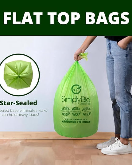 10-13 Gallon Compostable Trash Bags with Flat-Top 50 Bags Thick 0.87 Mil Leakproof Plant-based Tall Kitchen Wet Food Scrap Waste, ASTM D6400, US BPI and OK Compost Home Certified