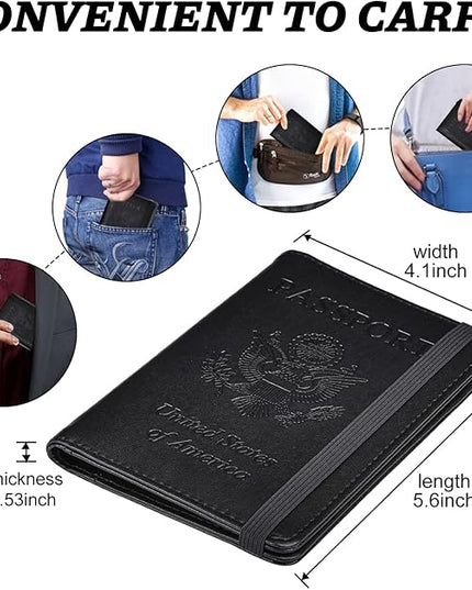 HerriaT Passport and Vaccine Card Holder Combo,Cover Case with CDC Vaccination Card Slot, Leather Travel Documents Organizer Protector, with RFID Blocking, for Women and Men