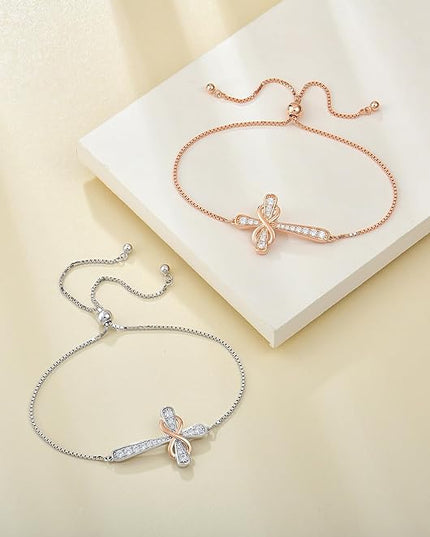 YL Cross Bracelet 925 Sterling Silver Infinity Sideways Link Bracelet Birthstone Jewelry for Women