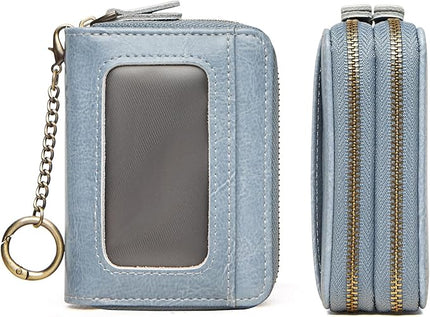 TFKGS Credit Card Holder for Women RFID Wallet Leather Womens Wallet with Zipper Blocking Keychain Card Accordion Wallets Gifts for Women Blue