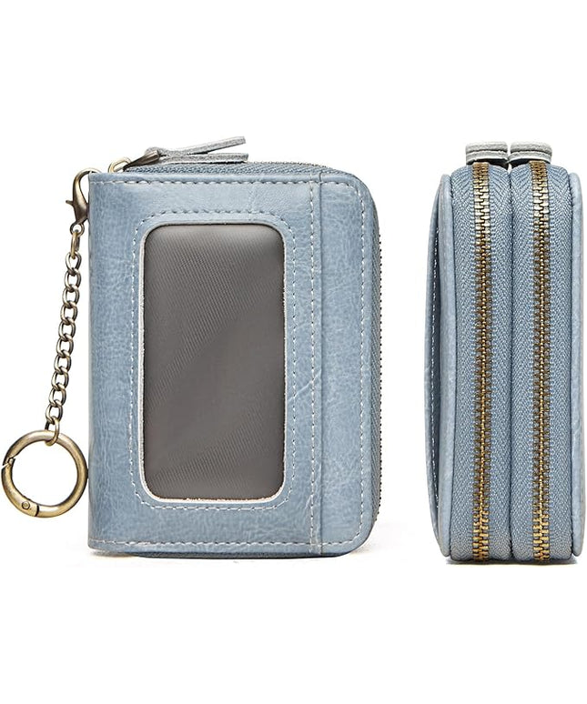 TFKGS Credit Card Holder for Women RFID Wallet Leather Womens Wallet with Zipper Blocking Keychain Card Accordion Wallets Gifts for Women Blue