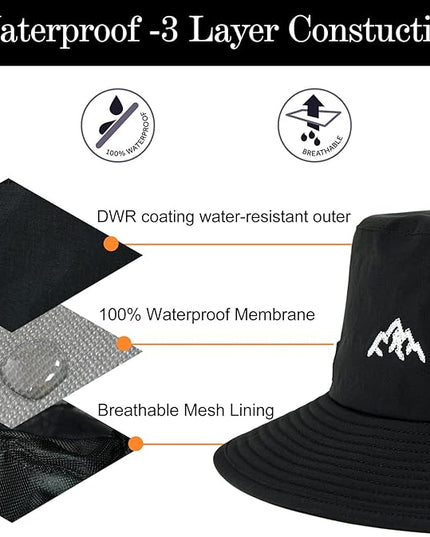 TOP-EX L/XL/XXL UV50+ Waterproof Bucket Sun Hat for Fishing Golf Hiking All-Weather Outdoor Rain Hat Stiff Brim