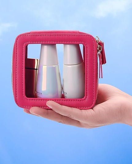 Aveniee Mini Clear Makeup Bag, Small Cosmetic Bags Travel Toiletry Pouch Organizer, TSA Approved Make up Case with Zipper, Car Bag for Essentials,Hotpink