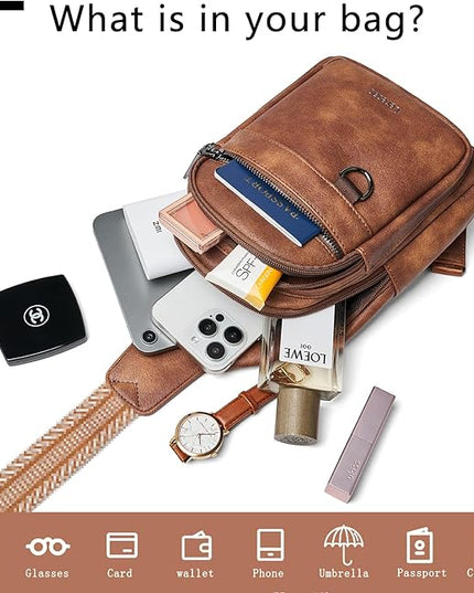 7L Sling Bag for Women Men Vegan Leather Crossbody Bags Fanny Pack Purse Backpack Over Shoulder Bag Travel Anti Theft