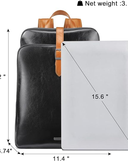 CLUCI Leather Backpack for Women, 15.6 inch Laptop Bag, Large Genuine Work Backpack Travel Back