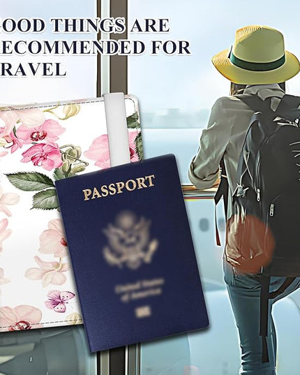 Passport Holder for Travel Essentials, RFID Premium Leather Passport Wallet Cover Case for Travel Must Haves Accessories, Passport Book Holders for Women Men White Colorful Flowers