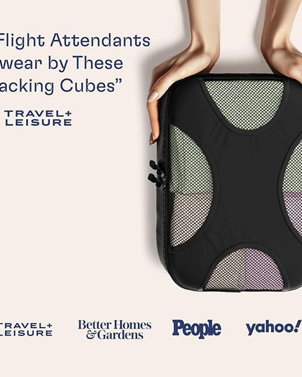 Shacke Premium 8 Packing Cubes Set - Lightweight Mesh Travel Luggage Organizers with Laundry Bag, 8-Piece Suitcase Storage System (Black)