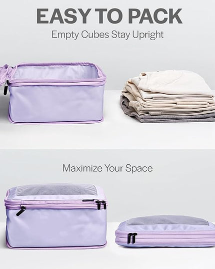 Aerotrunk Compression Packing Cubes for Travel - Luggage Organizer Bags - Double Zipper Packing Cubes for Suitcases (4-Pack, Purple)