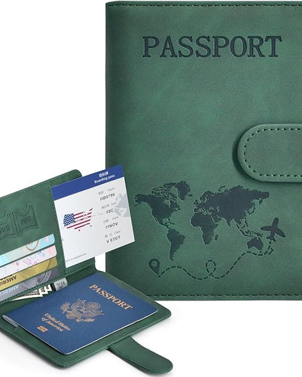 Passport Holder, Passport Cover with Credit Card Slot and Boarding Pass Slot Combo, Passport Wallet Case Book Travel Must Have, RFID Blocking Leather Travel Accessories, Green