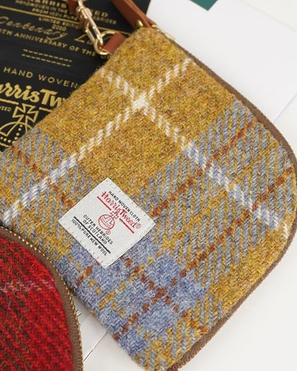 Harris Tweed Wool Coin Purse Small Money Pouch With Zipper For Women Men handmade (Yellow)
