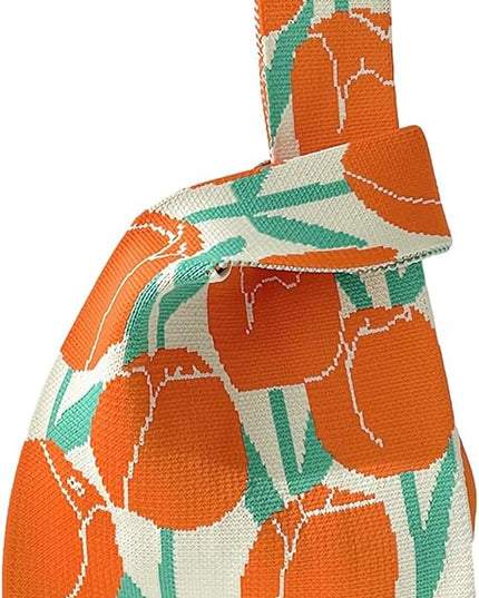 Women's Wrist Knot Tote Bag Small Crochet Wristlet Handbag Aesthetic Cute Knit Purse (Very Small Size)