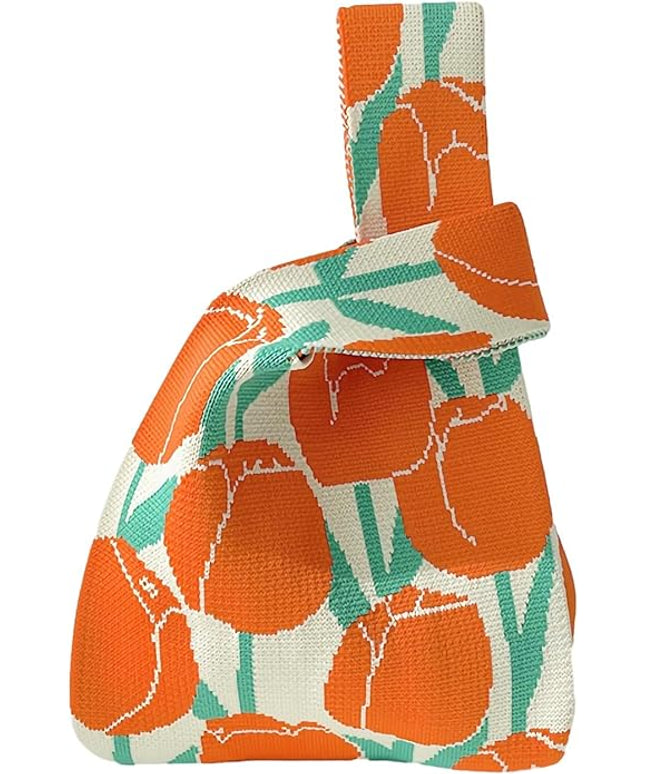 Women's Wrist Knot Tote Bag Small Crochet Wristlet Handbag Aesthetic Cute Knit Purse (Very Small Size)