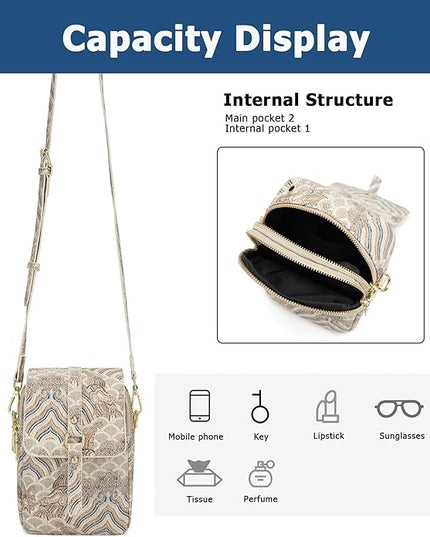 myfriday Vintage Crossbody Phone Bag for Women, Small PU Leather Shoulder Purse and Handbag with Tassel&Rivet Decoration