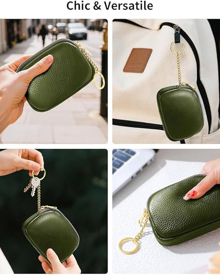 ZYLOXAR Genuine Leather Wallet Small Change Purse Keychain Mini Zipper Coin Pouch for Women (Green)