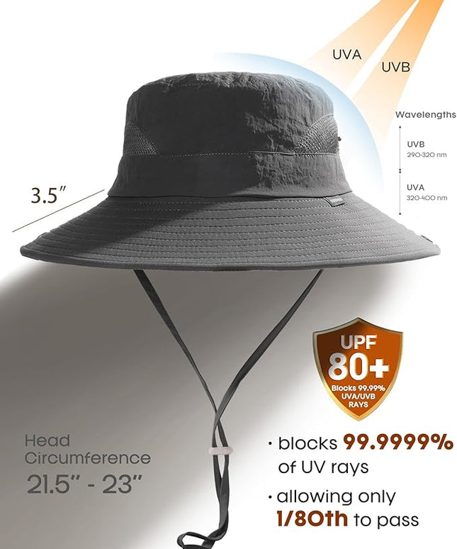 FURTALK Womens Sun Hat with Ponytail Hole Beach Hiking Summer Wide Brim UPF 80+ Outdoor Protection Foldable Bucket Hat