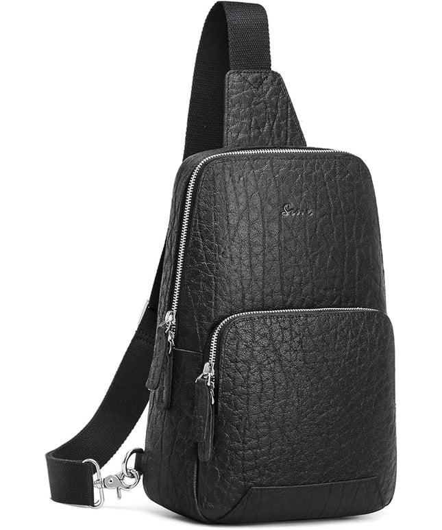 S-ZONE Sling Bag for Men Women RFID Blocking Genuine Leather Crossbody Shoulder Bag Backpack Hiking Daypack Travel