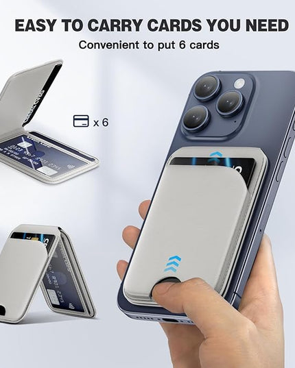 Mag-Safe Wallet Magnetic Wallet for iPhone Lightweight Magnetic Phone Wallet Stand Adjustable Leather Magnetic Card Holder for iPhone 16/15/14/13/12 Series, Size Not for iPhone Mini (Grey)