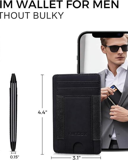 RUNBOX Slim Minimalist Wallet 8-12 Cards Front Pocket RFID Blocking Leather Small Thin Card Holder Wallets for Men and Women Gifts for Him