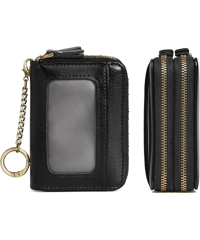 TFKGS Credit Card Holder for Women RFID Wallet Leather Womens Wallet with Zipper Blocking Keychain Card Accordion Wallets Gifts for Women Black