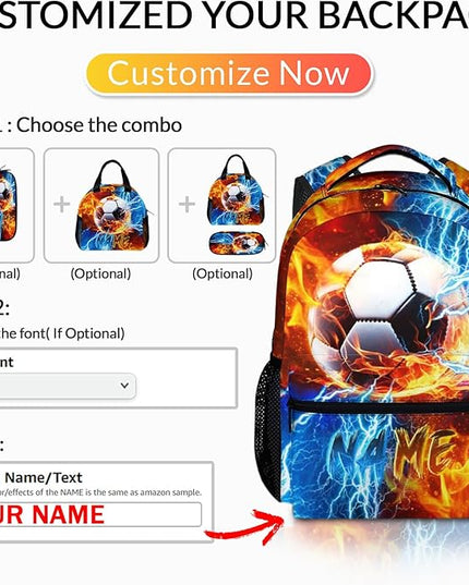 Custom Backpack for Kids Boys Soccer Bookbag for School Elementary Middle Primary, Lightweight Back to School Supplies