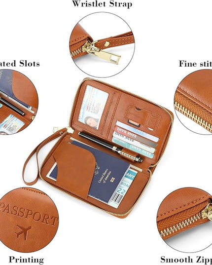 Leather RFID Blocking Passport Holder Travel Wallet, Passport Cover/Travel Wallet for Women/Men with