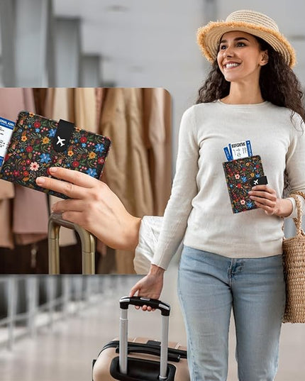 Passport Holder for Trave, RFID Blocking Leather Passport Cover, Combo with Credit Card Slot and Boarding Pass Slot Combo for Women Men