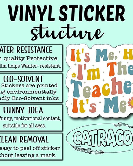 (3Pcs) It's Me Hi I'm The Teacher It's Me Sticker, Decorate Books Laptop Phone, Water Bottles Kindles Stickers, Tumbler Sticker Waterproof Vinyl Decorate Sticker 3" Inch