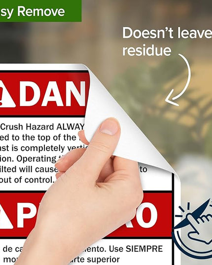 Danger Fall Or Crush Hazard Always Use The Level Mounted Bilingual Sign, 10x7 Inches, 4 Mil Vinyl Decal Stickers Weather Resistant, Made in USA by My Sign Center