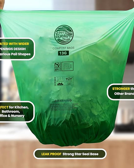 Trash bags 13+ gallon tall kitchen,Compostable Trash Lawn & Leaf Yard Waste Bags,Kitchen Compost Trash Bin Compatible,Extra Thick1.1 Mills,Certified by BPI and OK Compost(50count)