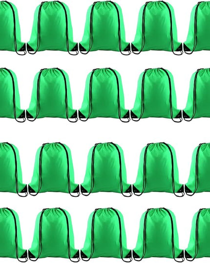 KUUQA 20Pcs Drawstring Backpack Bag Bulk Green Drawstring Bags String Backpack Sport Gym Sack Bags Foldable Storage Bag for Women Men Shopping Gym Travel Sports