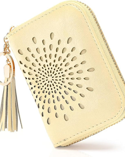 APHISON RFID Credit Card Holder Zipper Card Case Small Wallets for Women Leather Sunflower Style Ladies Girls Credit Card Case 1ZIP-LIGHT-YELLOW