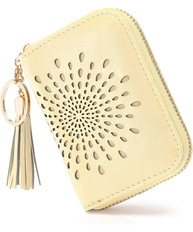 APHISON RFID Credit Card Holder Zipper Card Case Small Wallets for Women Leather Sunflower Style Ladies Girls Credit Card Case 1ZIP-LIGHT-YELLOW