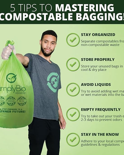10-13 Gallon Compostable Trash Bags with Flat-Top 50 Bags Thick 0.87 Mil Leakproof Plant-based Tall Kitchen Wet Food Scrap Waste, ASTM D6400, US BPI and OK Compost Home Certified