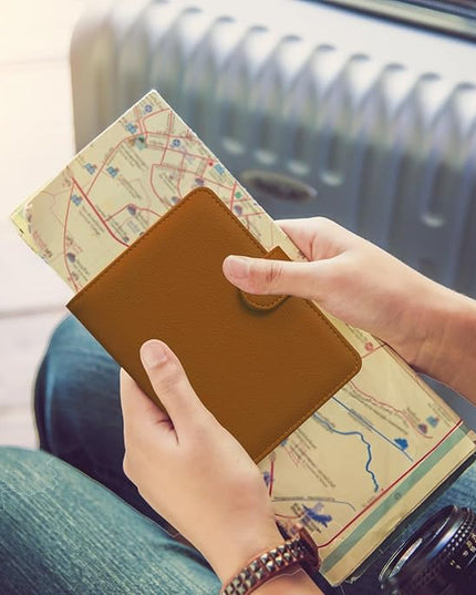HOTCOOL Passport Holder Travel Essentials Airplane & Cruise Essentials Ship Leather Wallet Cover Case RFID Blocking Women & Men Vacation Travel Accessories Gifts Deals, Litchi - Brown