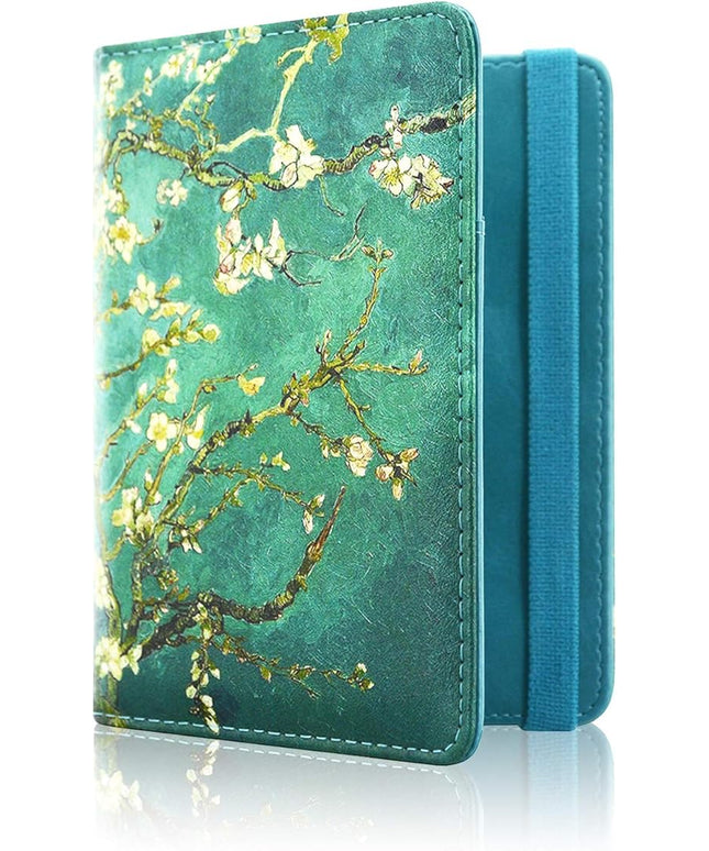 ACdream Passport Holder Cover, Leather Travel Wallet Case, RFID Blocking Document Organizer Protecrtor, with Slots for Credit Cards, Boarding Pass, for Women and Men, Blossom