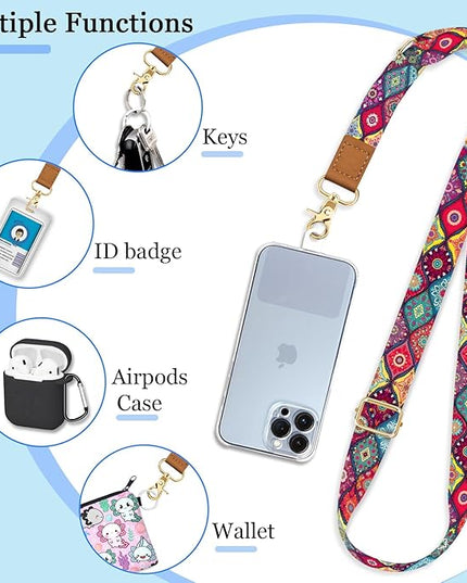 Phone Lanyard Crossbody Wrist Strap, Boho Bohemian Cell Phone Lanyards for around the Neck Wristlet Adjustable Strap for Women Keys Case ID Badges Accessories Mandala