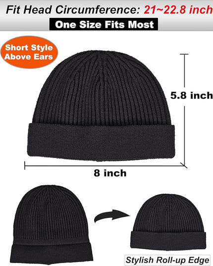 vidsel Thin Wool Fisherman Beanie for Men Women, Short Knit Cuff Trawler Watch Hats